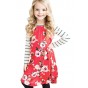 Red Spring Fling Floral Striped Sleeve Short Dress for Kids