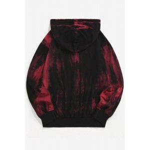 Red Tie-dyed Print Kangaroo Pocket Men's Hoodie