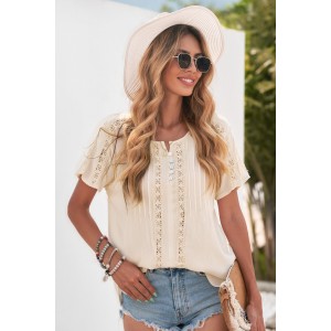 Apricot Crochet Eyelet Short Sleeves Top